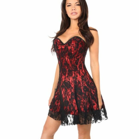 Daisy corsets Women's Lavish Black Lace Corset Dress, Red sz S (72B) - Picture 1 of 2